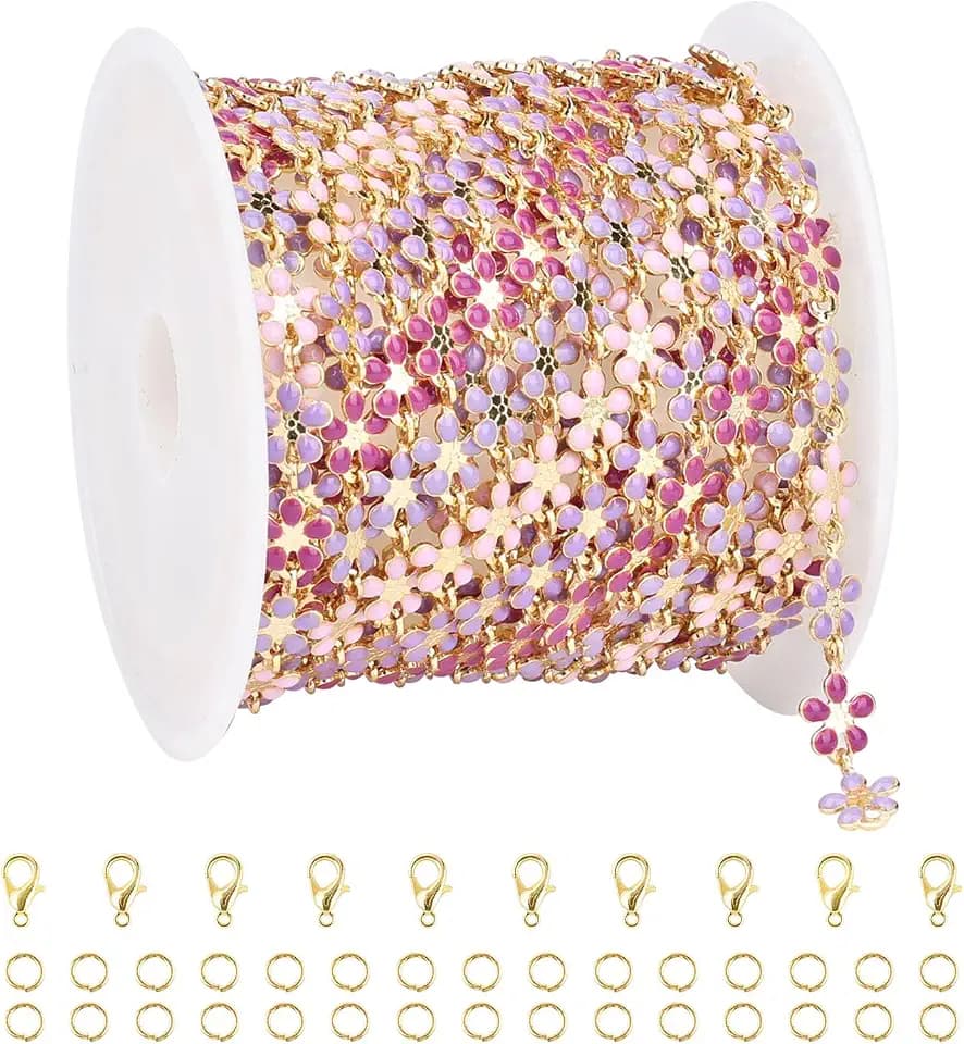 UMAOKANG 9.8 Feet Pink Enamel Flower Chain for Jewelry Making