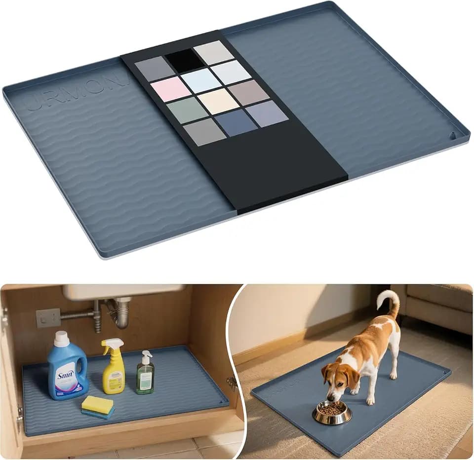 URMONA Waterproof Silicone Under Sink Mat, 28 x 19 in, Flexible Shelf Liner