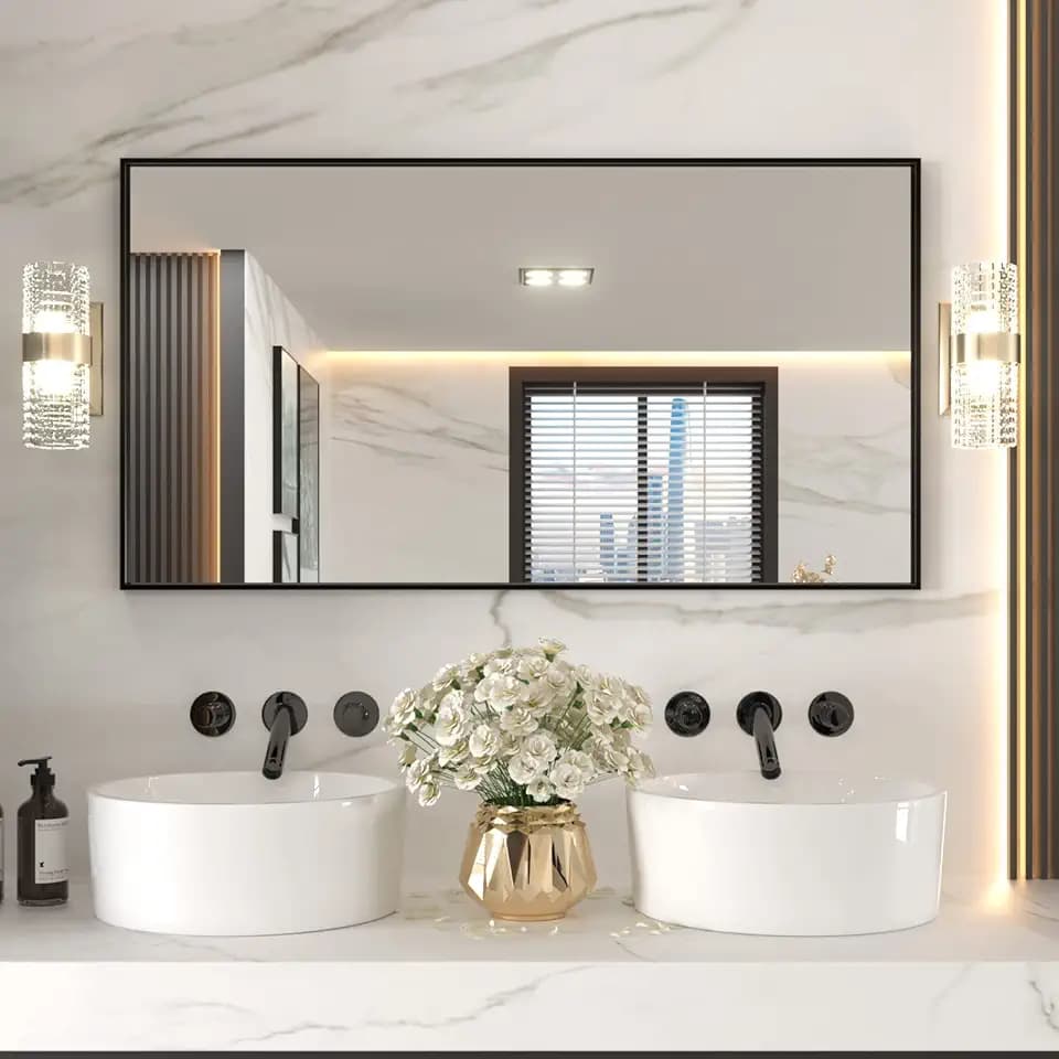 LOAAO 55"X30" Black Rectangle Bathroom Mirror