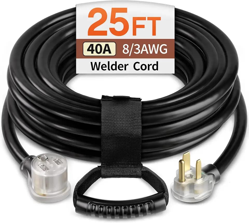 40Amp 25FT 8 Gauge NEMA 6-50P to 6-50R Welder Extension Cord, LED