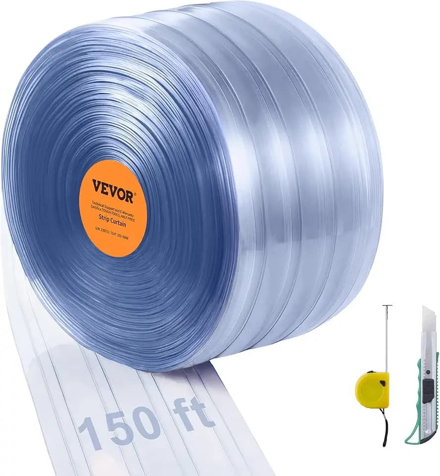VEVOR Strip Door Curtain, 150' Length x 8" Width PVC Door Strip Bulk Roll, Walk in Freezer Cooler Curtain Strips for Supermarket, Garage, Warehouse, Pet Animal House,Commercial Entry Doors