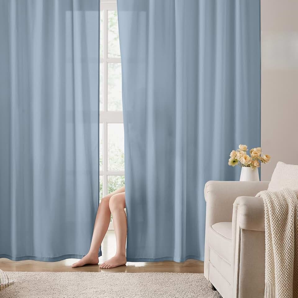 HOMEIDEAS Non-See-Through Stone Blue Privacy Semi Sheer Curtains, 52 X 84