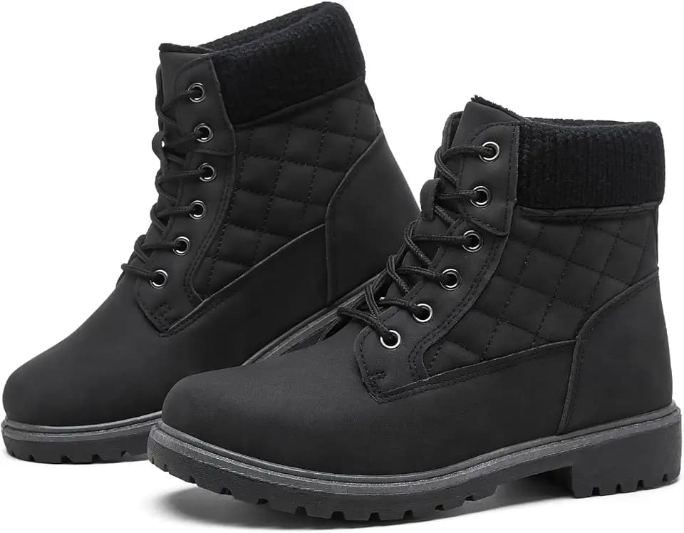 kufeiti Waterproof Ankle Boots for Women Black Combat Booties