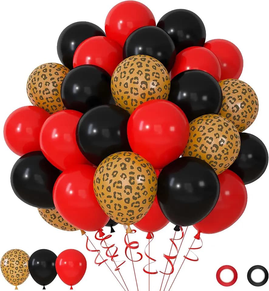 72pcs Red and Black Cheetah Leopard Print Balloon 12inch Latex Balloons Set