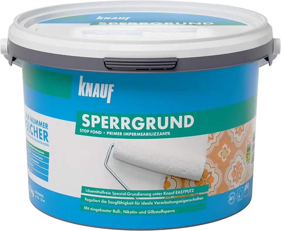 Knauf 89139 Sperrgrund, Spezialgrundierung, hochwirksame Fleckensperre gegen Verfärbungen aus dem Untergrund, gebrauchsfertig, Weiß, 5 kg