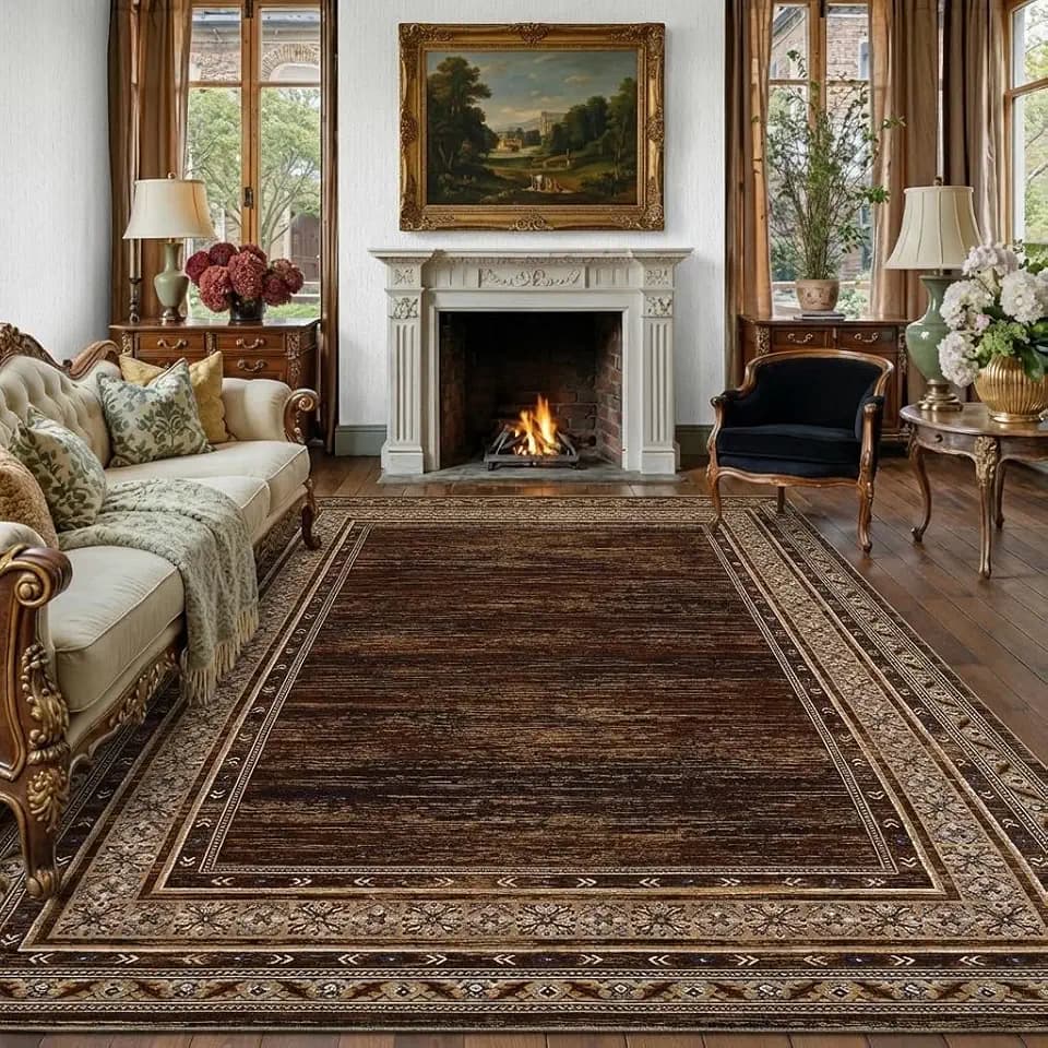 Modern Solid Area Rug 5x7 Washable Non Slip Neutral Rugs for Living Room, Non-Shedding Stain Resistant Bordered Throw Carpet, Foldable Floor Rugs for Bedroom Dining Table, Red Brown