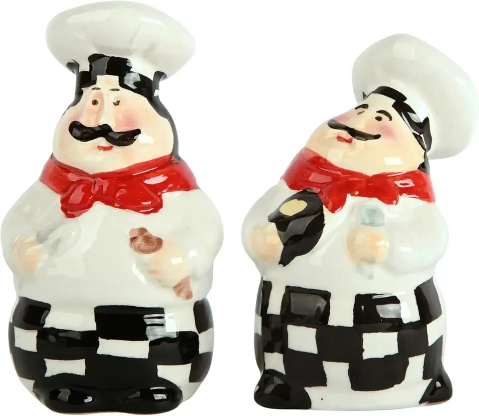 Chef Salt and Pepper Shakers Set Ceramic Kitchen Décor - Full Chef