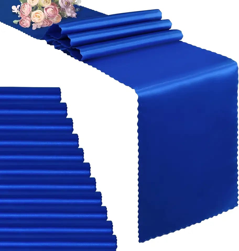 VACVELT Royal Blue Satin Table Runners 12x108 Inch, 12 Pack, Scalloped Edge
