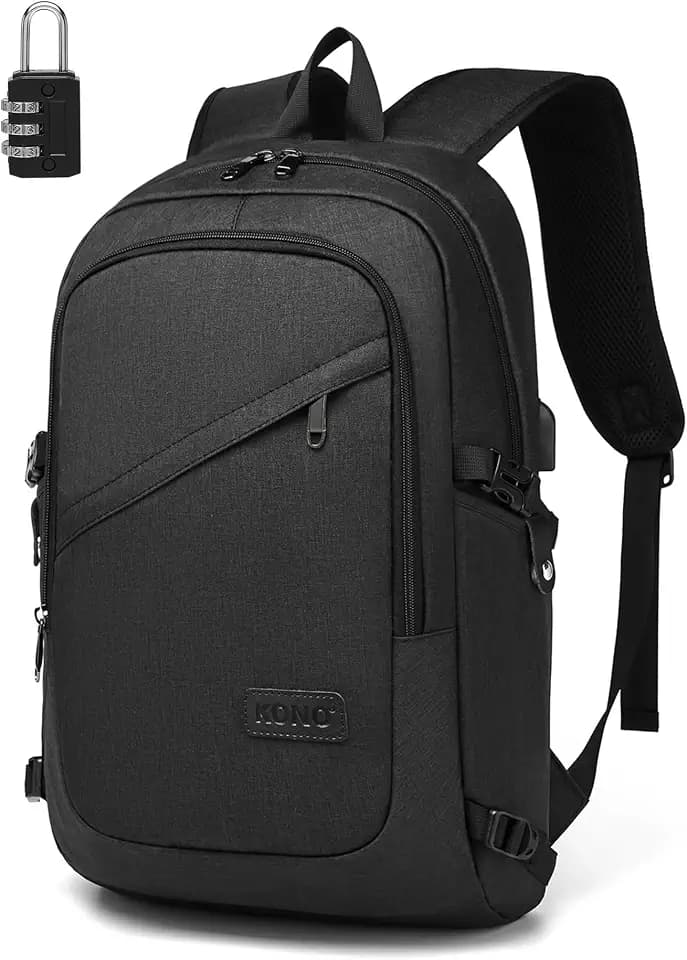 KONO Laptop Rucksack Herren Arbeit 15,6 Zoll, Schwarz