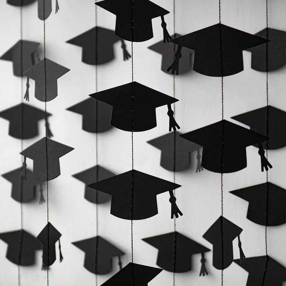 Black Graduation Garland Graduation Party Decorations Class of 2026 Grad Cap Garland Banner Streamers for Grad Party Hanging Decorations 39Feet
