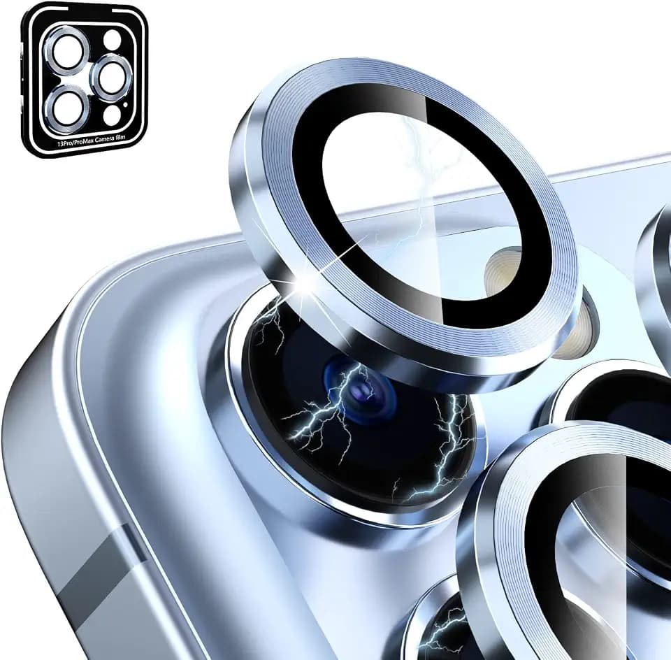 CloudValley Kameraschutz Kompatibel mit iPhone 13 Pro/iPhone 13 Pro Max Kamera Glass, Camera Protector HD Klar Aluminiumlegierung Kamera Schutzfolie Linse, Blasenfrei Gehärtetes Glas - Sierrablau