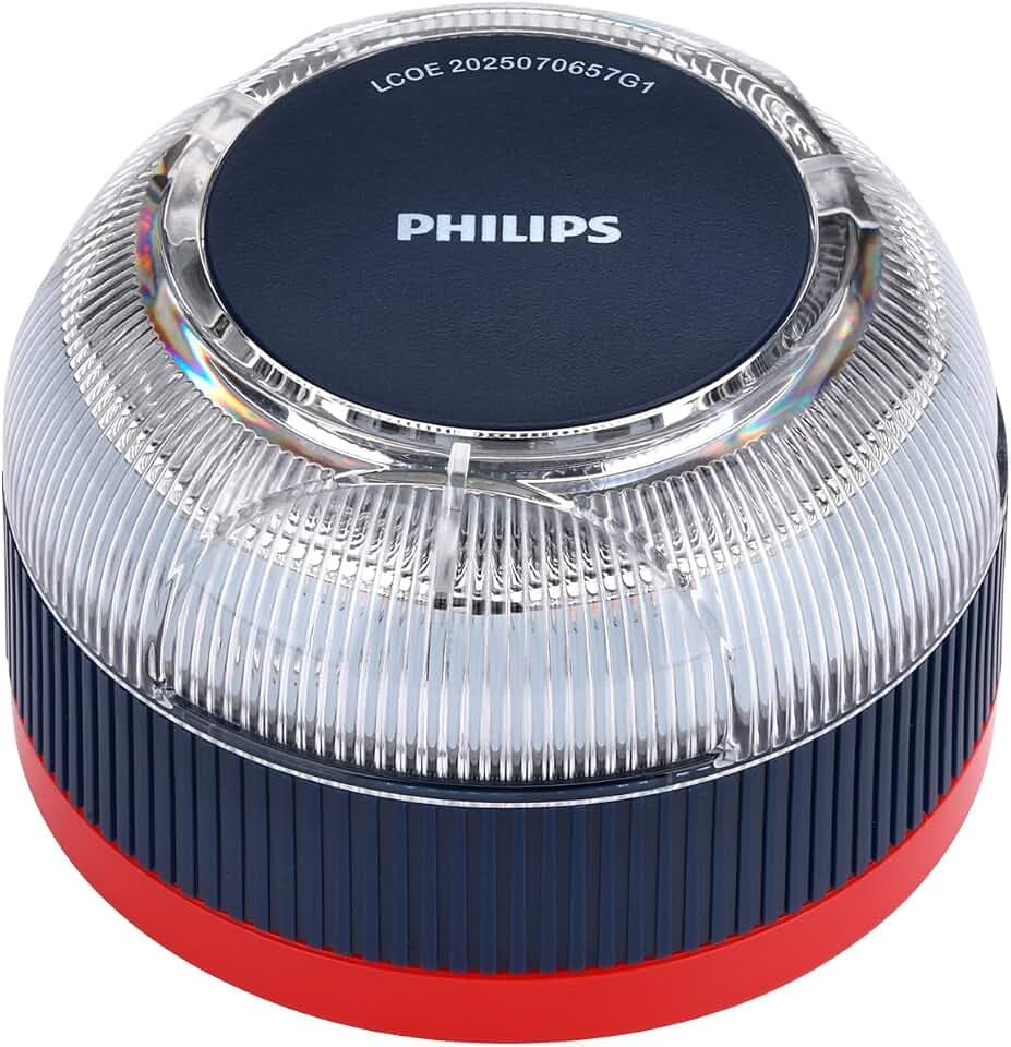Philips Notbeacon V16 mit Geolokalisierung und DGT 3.0-Konnektivität – genehmigt, Datenplan, magnetische Basis, hohe Sichtbarkeit 1 km, regen und windbeständig, AA-Batterien enthalten