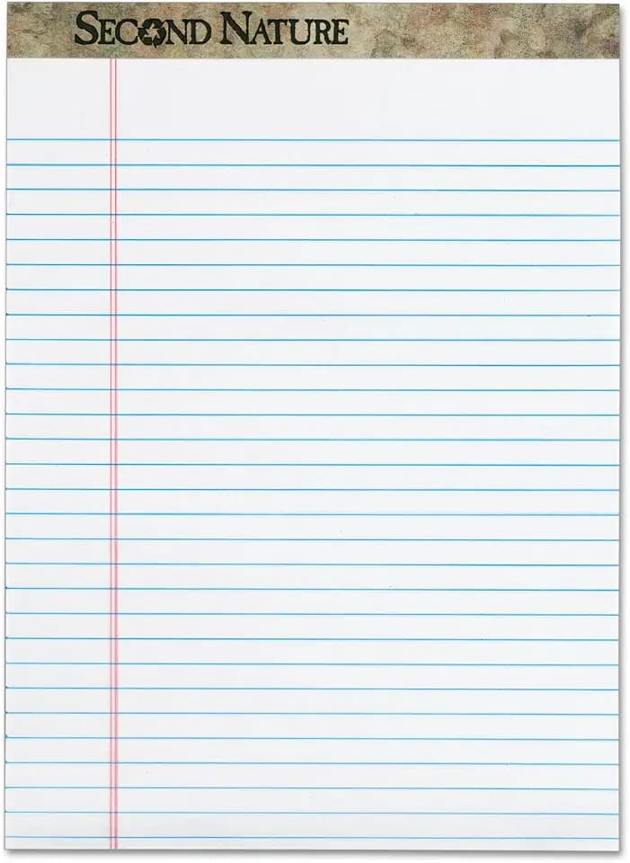TOPS Second Nature 100% Recycled Legal Pad, 8-1/2 x 11-3/4 Inches, Perforated, White, Legal/Wide Rule, 50 Sheets per Pad, 12 Pads per Pack (74880)