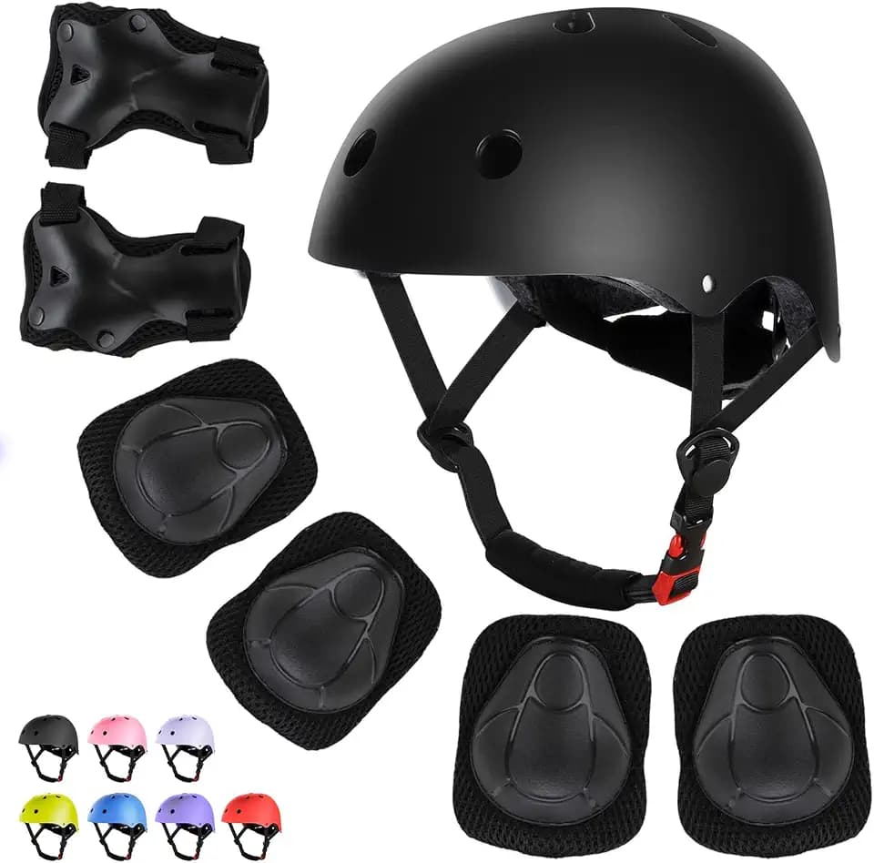 WayEee Kids Bike Helmet Set Knee Pads Adjustable Protective Gear, 3-14 Age