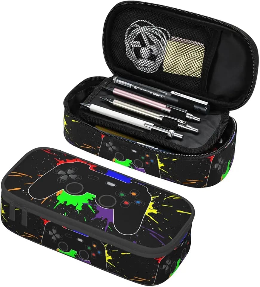 Game Joystick Splash Cool Gamer Pencil Case Big Capacity Storage Pencil Pouch Stationery Bags With Zipper Portable Pen Holder Box Organizer For Boys Kids Student College School Office Supplies