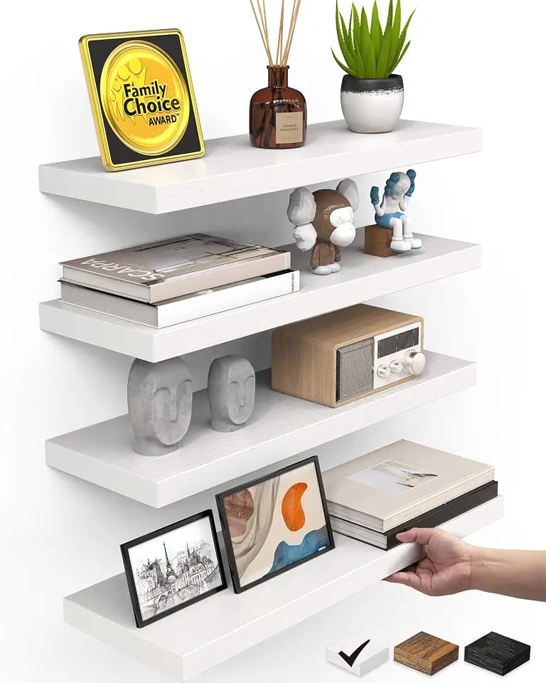 BAYKA White Floating Shelves 15.7in, Set of 4, Wall Mount Rustic Wood Shelf