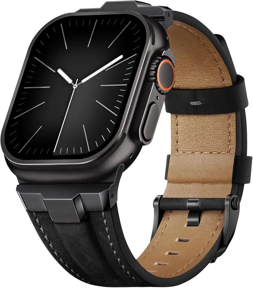 Suitisbest Leder Armband Kompätibel mit Apple Watch Ultra 2 Armband 49mm 46mm 45mm 44mm 42mm, Echt Leder Robust Metall Konnektor für iWatch Ultra 3 Serie 11 10 9 8 7 6 5 4 3 Ultra SE 3 SE 2 SE