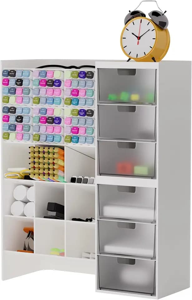 White Plastic Desktop Organizer – Stackable Office Desk Supplies Storage, Stationary,Marker,Crayon Organizer with Drawer – Perfect for Office, School, or Makeup Storage