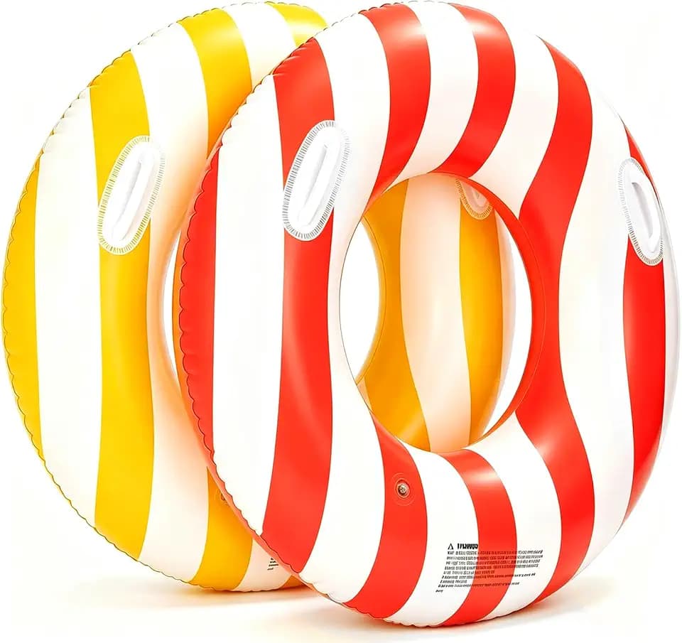 2PCS 37" Inflatable Pool Floats for Adult Striped Swim Ring Pool Floaties Inflatable Swimming Pool Raft Party Water Summer Beach Lounger Float Party Supplies