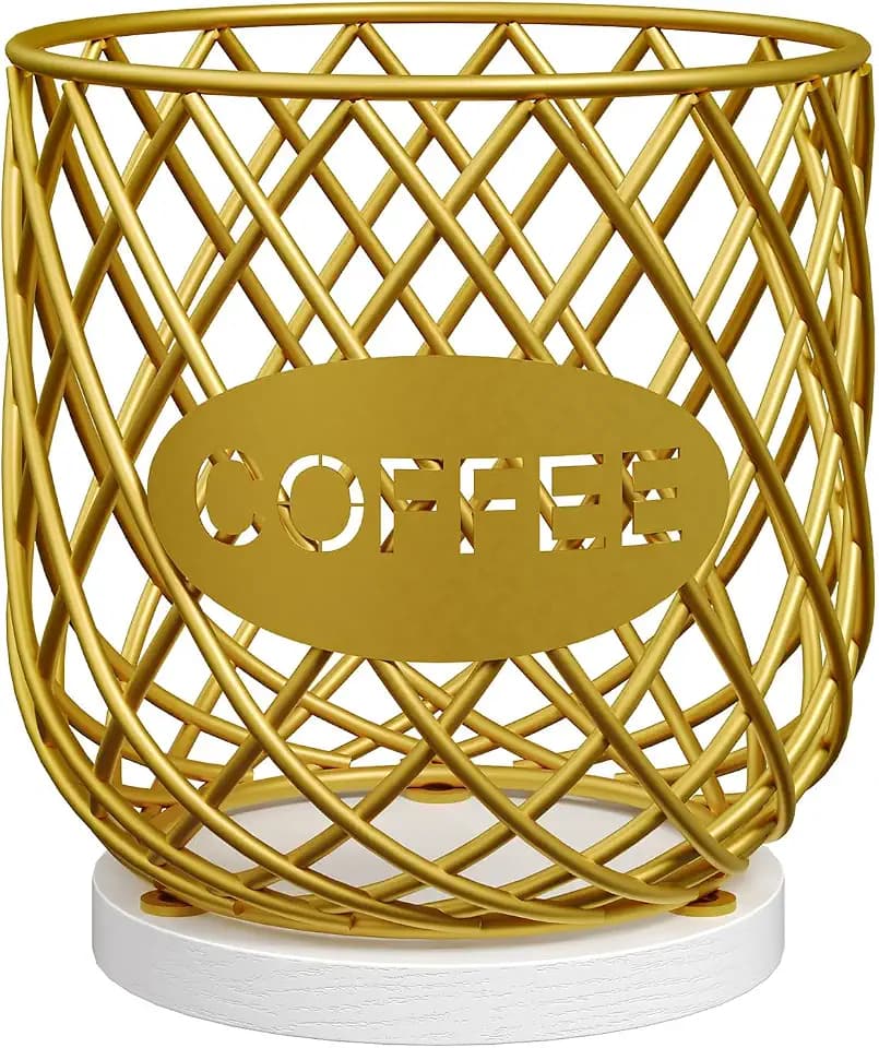 YATINEY Coffee Pod Holder Organizer, Compatible with K Cup & Nespresso Vertuo Pods, Large Capacity Coffee Pod Basket, for Kitchen Countertop, Gold and White KH09DW