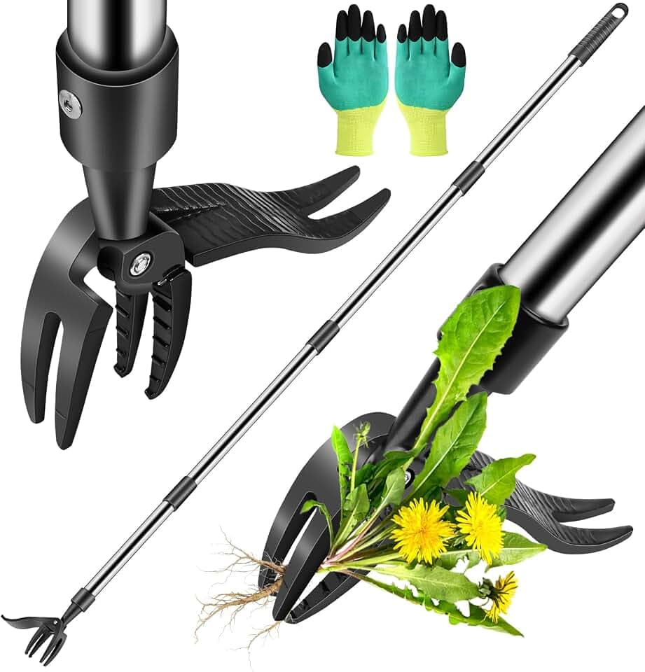 Stand Up Weed Puller Tool with 58″ Long Handle, Manual Weeder Tool