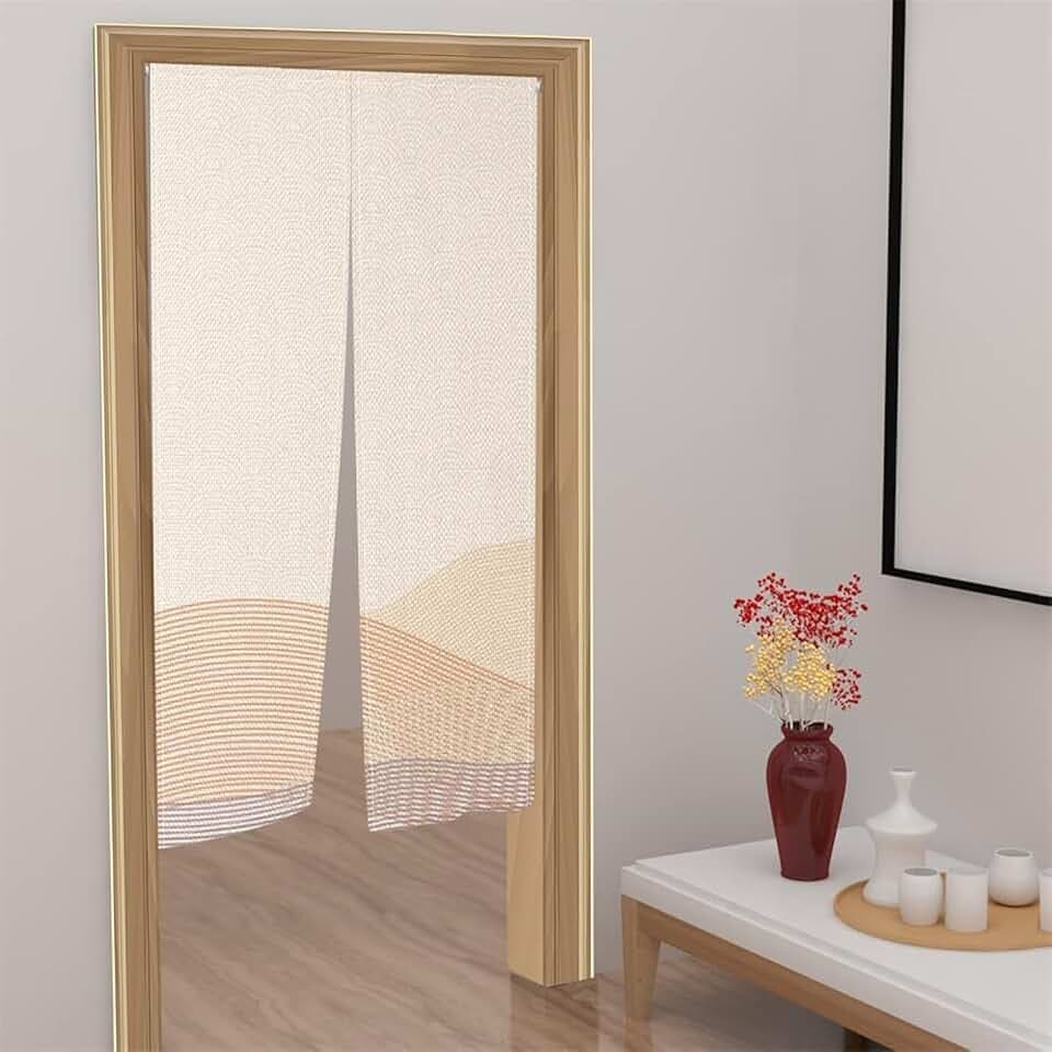 Leowefowa Traditional Japanese Noren Doorway Curtain Window Treatment Tapestry Polyester for Room Divider Curtains Kitchen Home Decorations 33.5" Width x 70.9" Long (Stream-Lined Wave)