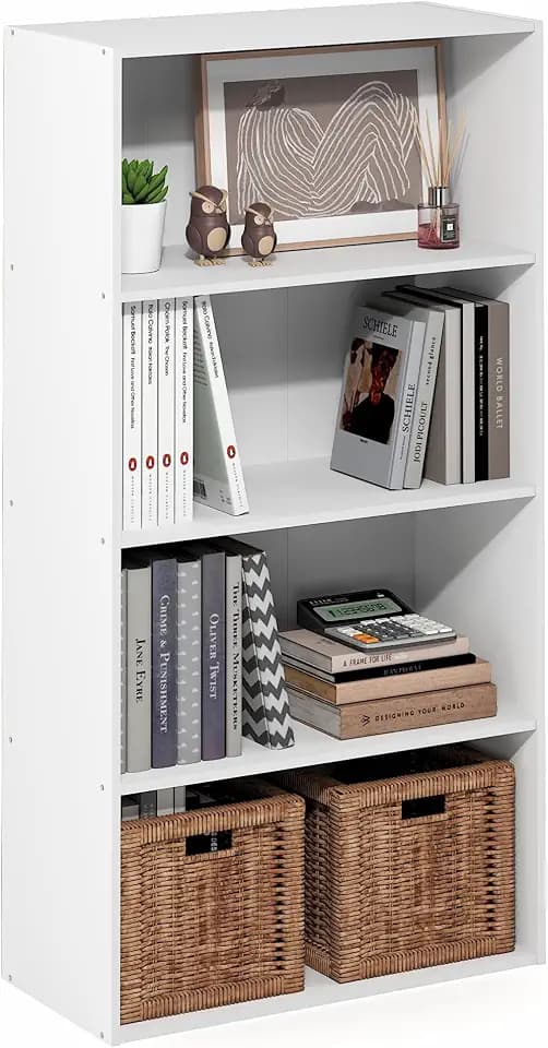 Furinno PASIR 4-Tier Book Shelf, Open Shelves Bookshelf, White