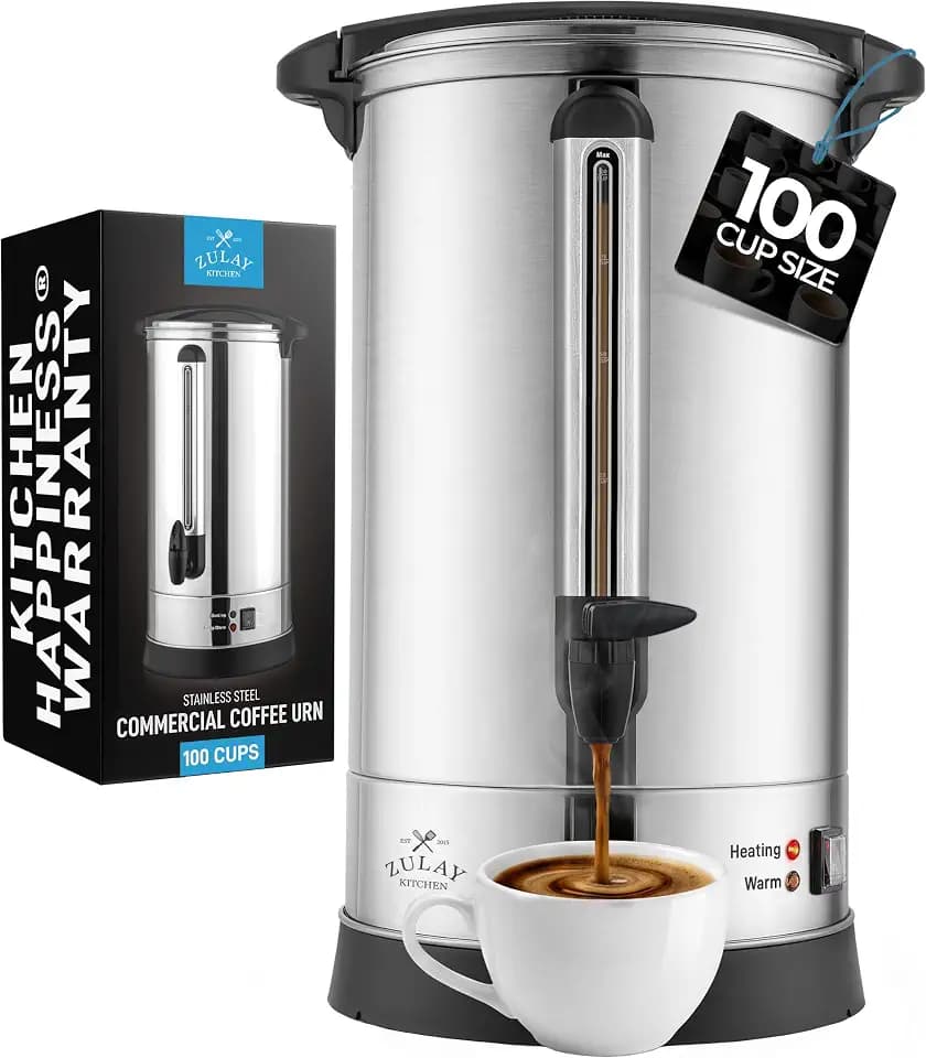 Zulay Commercial Coffee Maker, Coffee Urn 100 Cup, Large Coffee Percolator - 100 Cup Coffee Maker with Double-Wall Stainless Steel, Commercial Coffee Urn Quick Brew Tea Percolator for Events - Silver