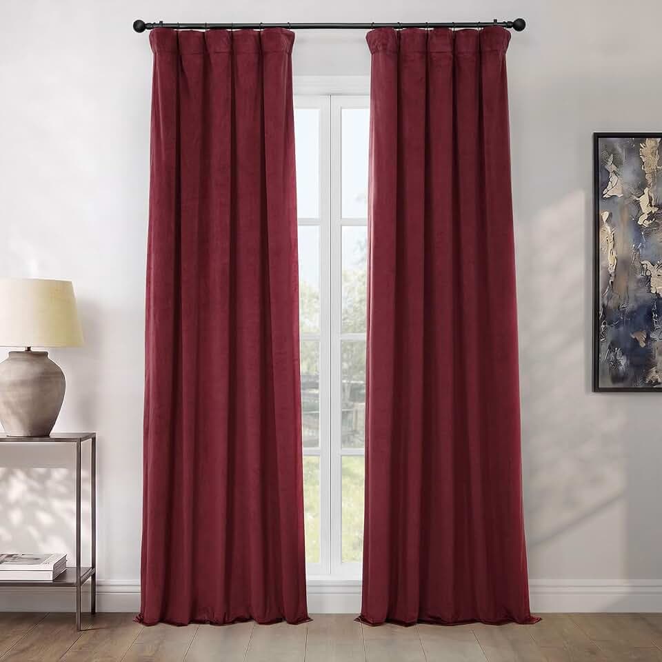 Plush Velvet Curtains for Living Room (1 Panel) - 50W x 84L, Dark Merlot