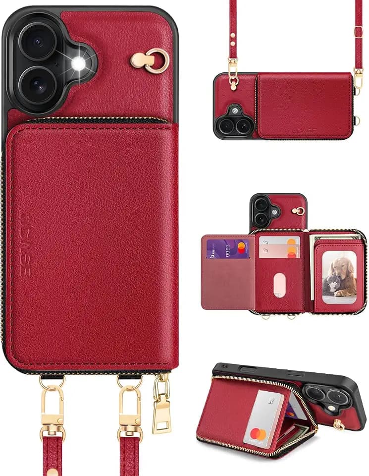 OCASE Hülle für iPhone 16 Handyhülle Handtasche RFID-Blockierung Rot