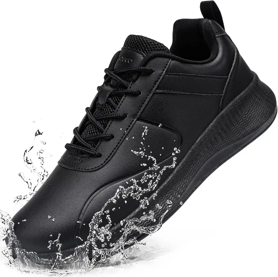 Non Slip Work Shoes for Mens Slip On Sneakers, Black US 6.5-13
