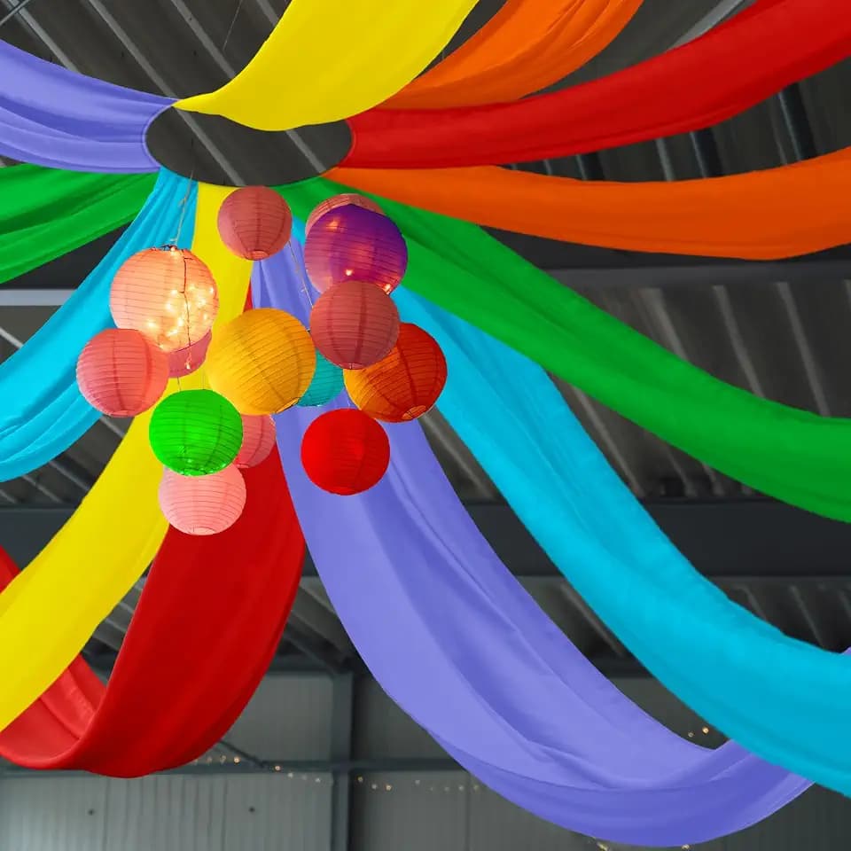 SmoothNovelty 6 Pcs Rainbow Ceiling Drapes, 2.5 x 10 ft Curtains Backdrop