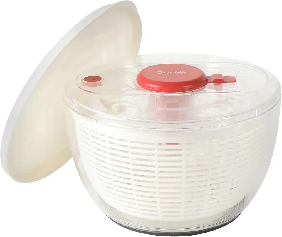 Sur La Table Kitchen Essential 6.3 Qt Salad Spinner, Fruit Wahser, Fruit Washing Bowl with Strainer, Vegertable Cleaner, Salad Cleaner, Lettuce Washer - Red