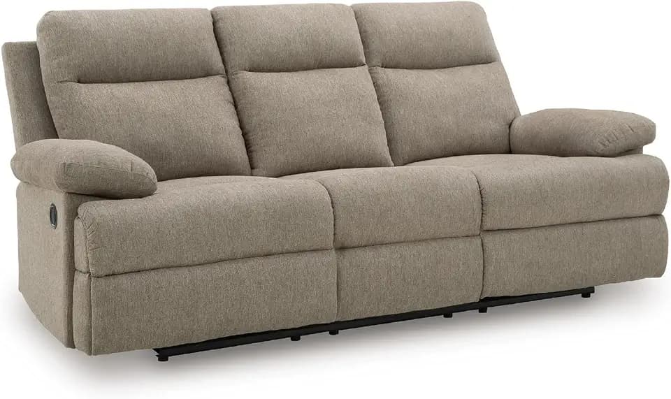 Signature Design by Ashley Reclining Sofa Couch with Drop Down Table, Mocha