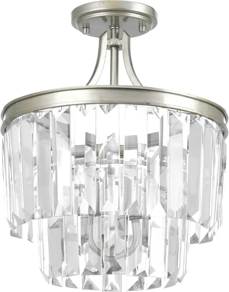 Progress Lighting Glimmer 3 Light 13 inch Semi-Flush Mount Convertible Ceiling Light, Design Series, P2325-134, Silver Ridge