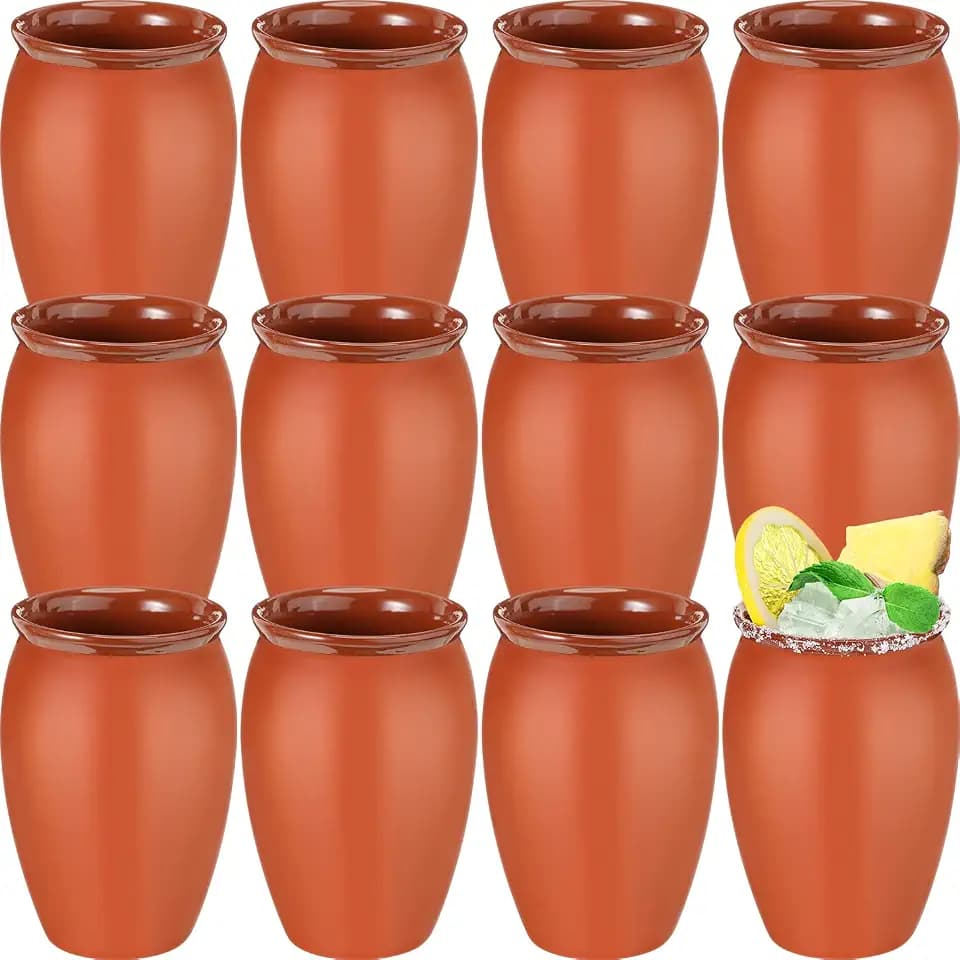 Nuogo 12 Pcs 12 Oz Cantaritos Mexicanos Clay Cups for Tequila Cocktails