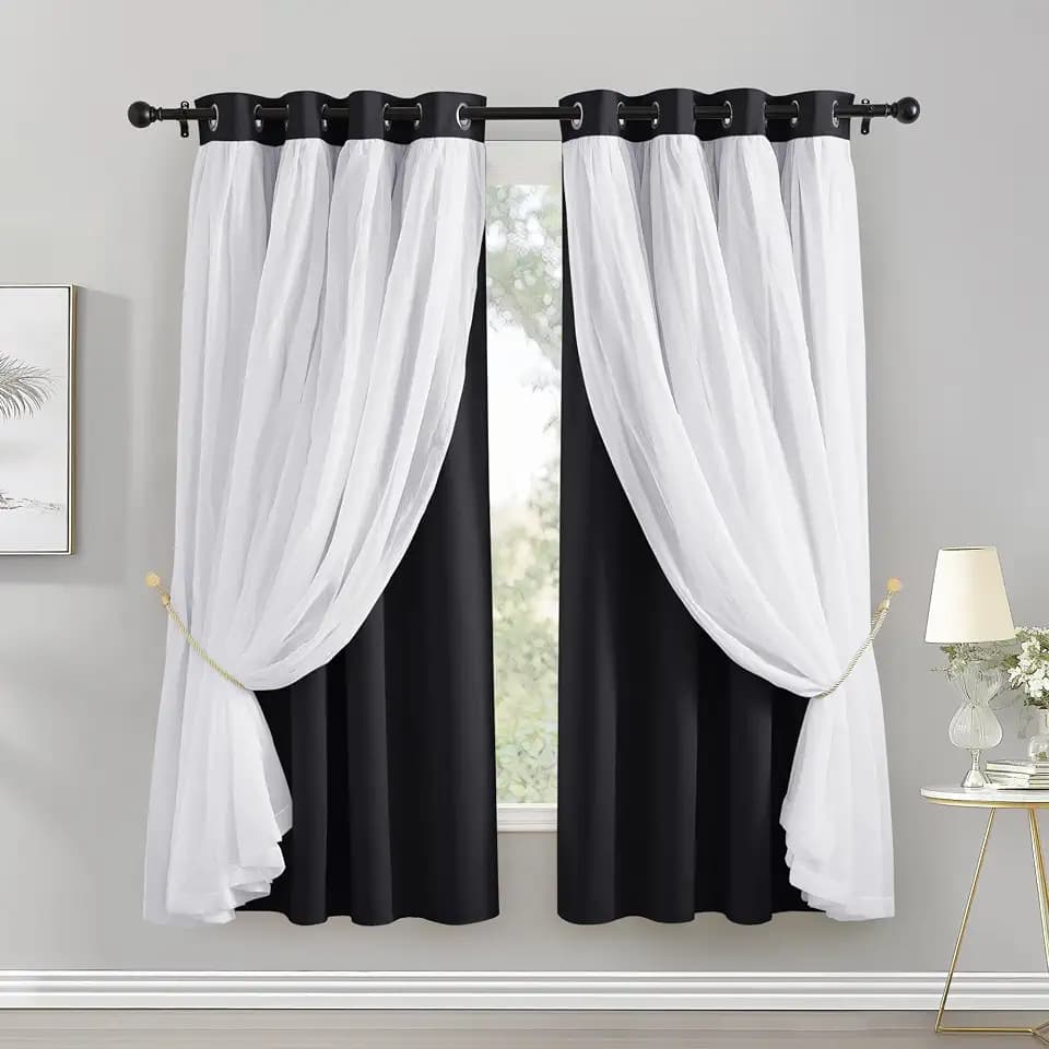 PONY DANCE Black Out Curtains Short 63 inches Long, 52 x 63 inches, Pack-2