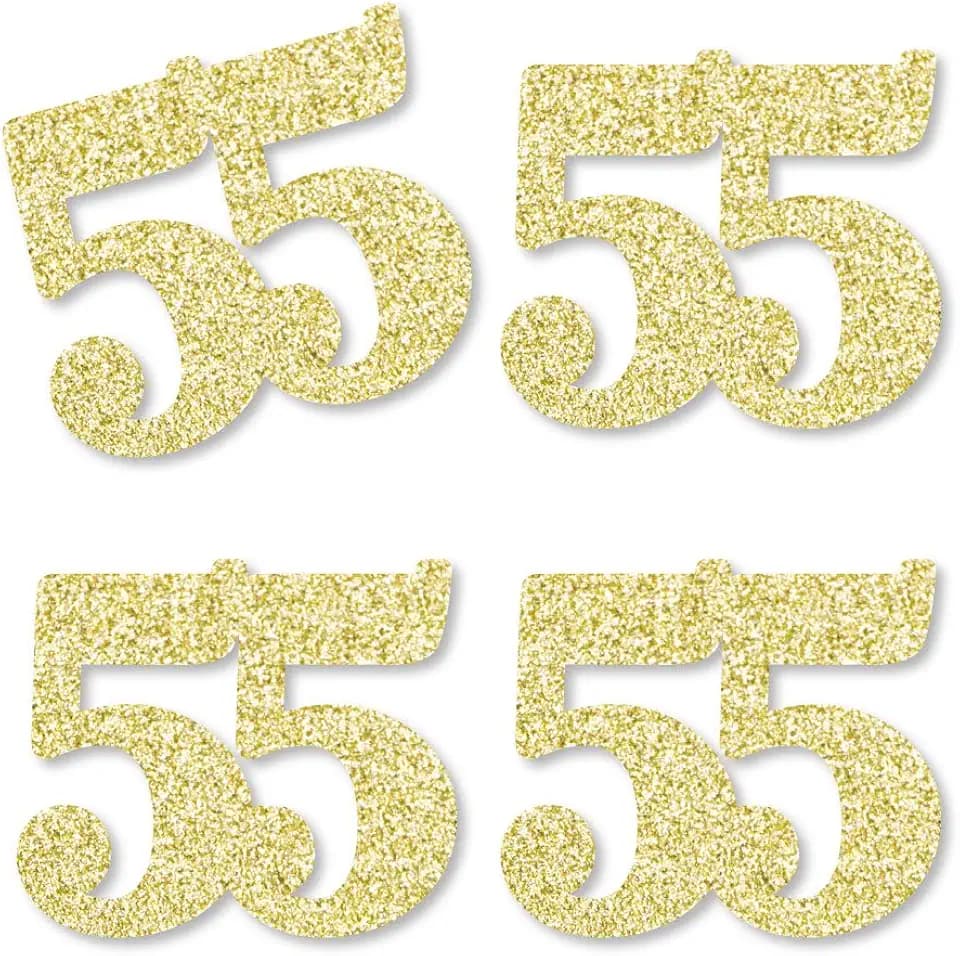 Big Dot of Happiness Gold Glitter 55 - No-Mess Real Gold Glitter Cut-Out Numbers - 55th Birthday Party Confetti - Set of 24