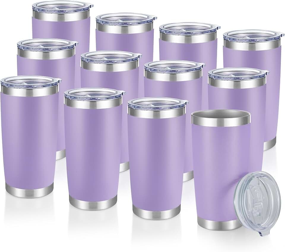 20 oz Tumblers Bulk Stainless Steel Tumbler with Lid, 12 Pack
