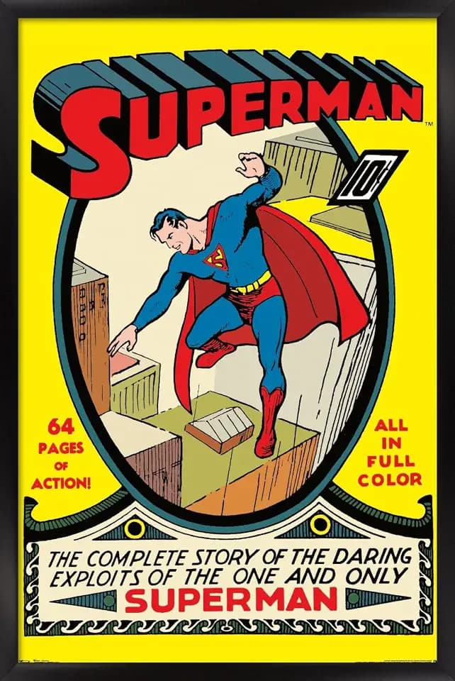 Trends International 24X36 DC Comics - Superman - Cover #1 Wall Poster, 24" x 36", Black Framed Version