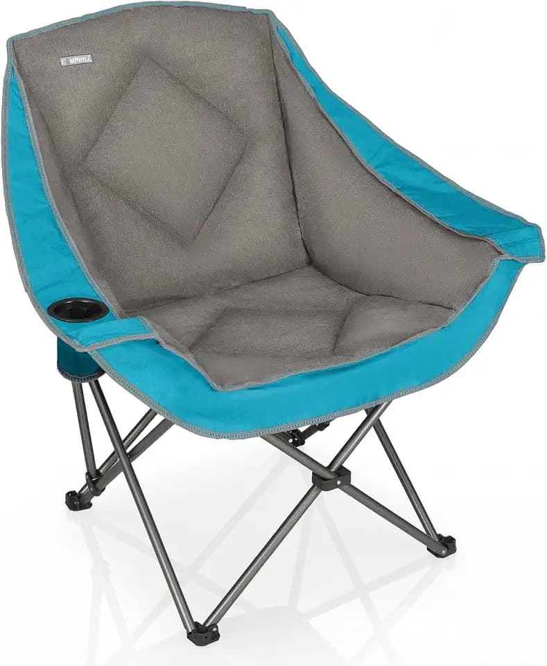 Folding Camping Chair,Oversized Portable Camping Chair with Cup Holder,Heavy Duty Padded Lawn Chair for Camping,Tailgates,Beach,and Sports,Lake Blue