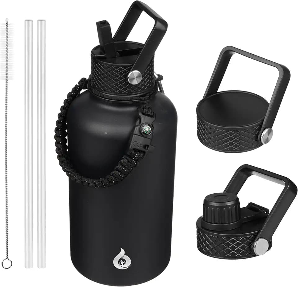BJPKPK 64oz Insulated Water Bottle, Half Gallon Water Jug with Straw Lid