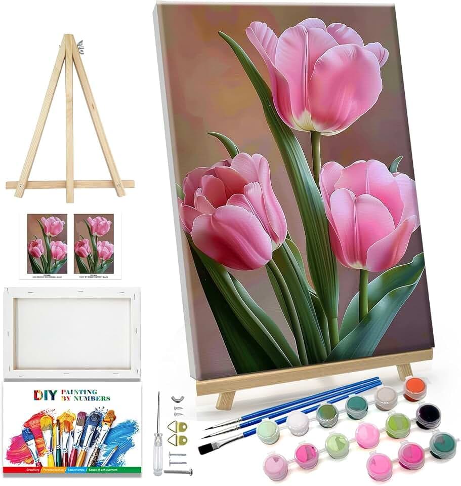 JOOZ Paint by Numbers Kit for Adults, Flowers Paint by Numbers with Frame