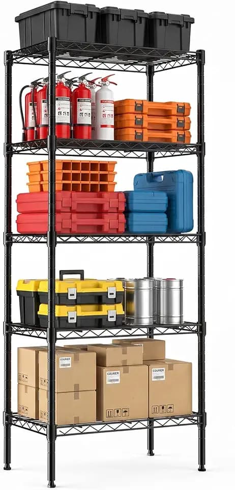 NEWBULIG 5-Tier Wire Storage Shelves, 200 lbs Heavy Duty Steel Rack, Black