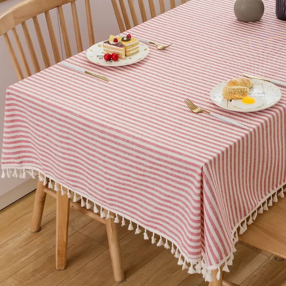 TruDelve Extra Long Tablecloth 120 Inch Red and White Tablecloth with Tassels Washable Table Cloths for 8 Foot Rectangle Tables (Red,120"x55",Rectangular)