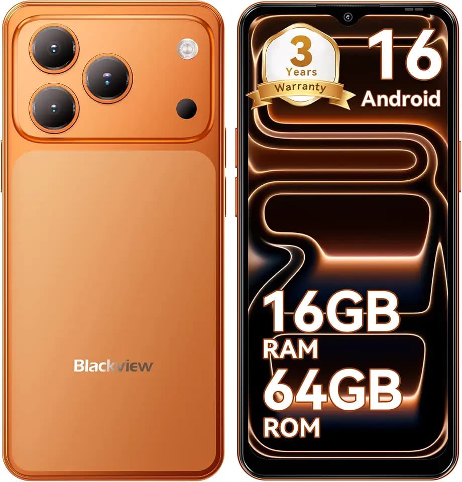 Blackview Wave 7C Handy Ohne Vertrag, Android 16 Handy Günstig, KI 32MP+13MP, 6.56'' Smartphones, 16GB+64GB/2TB TF, 4G Dual SIM Simlockfreie Handys/IP54/Gemini AI/3.5mm Jack/3 Slots/3 Jahre Garantie