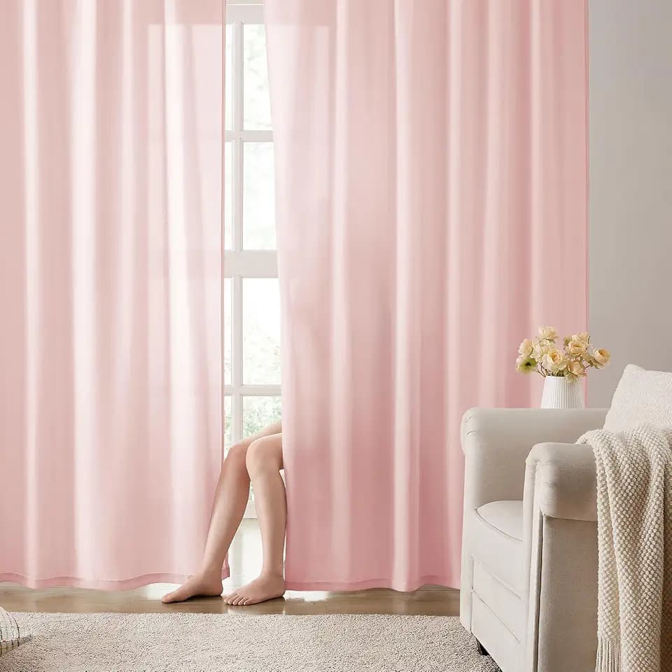 HOMEIDEAS Non-See-Through Pink Privacy Semi Sheer Curtains, 52 X 96 Inches