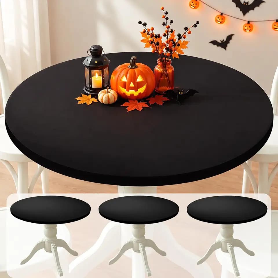 Fixwal 3 Pack Fitted Round Tablecloth, Black Elastic Table Cover