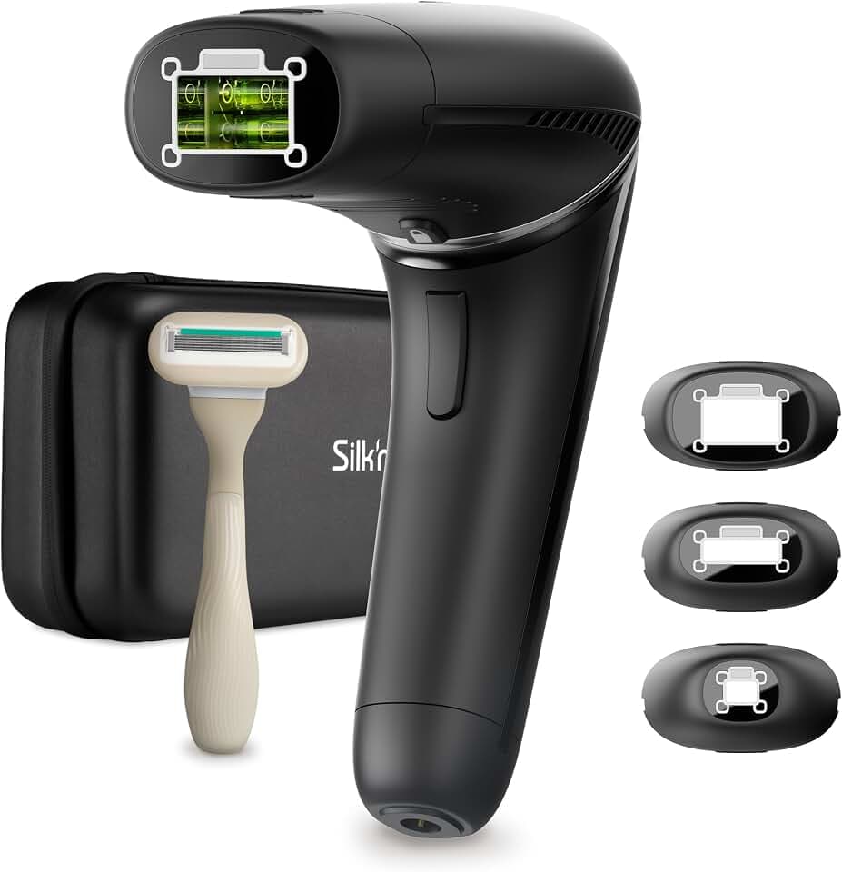 Silk'n 7, IPL-Gerät mit einem drehbarem Kopf, Haarreduktion, 600.000 Lichtimpulse, für helle bis dunkle Haut, drei Aufsätze, extra schnelle Anwendung