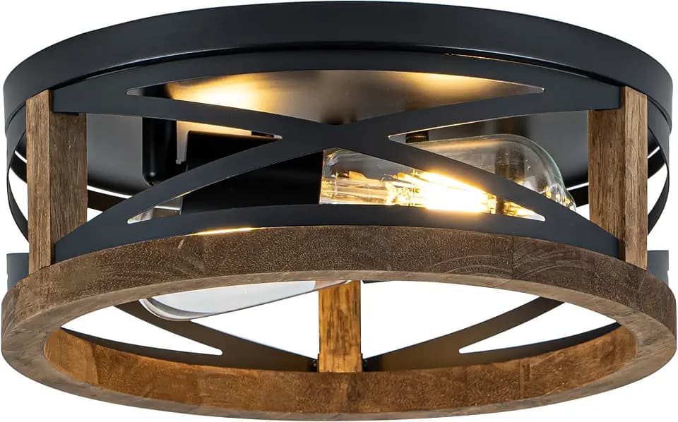Farmhouse Ceiling Light, 2-Light Round Flush Mount Light Fixture